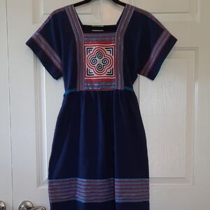Blue Dress with Embroidered Pattern